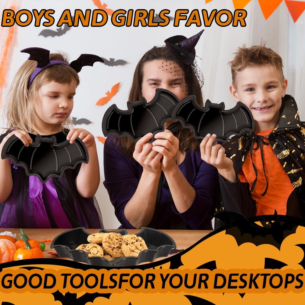 3 Pcs Halloween Bat Plates Plastic Bat Plates Black Halloween Party Supplies Halloween Snack Candy Dessert Plates for Halloween Party Birthday Party Table Decoration