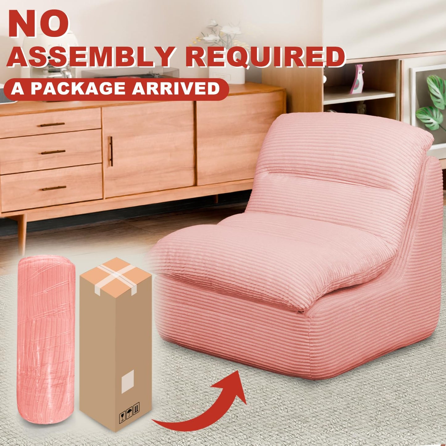 Vonesse Bean Bag Chair, Double-Layered Bean Bag Chair for Adults, Comfortable Memory Foam Bean Bag Sofa, Corduroy Bean Bag Couches for Living Room Bedroom (Pink)