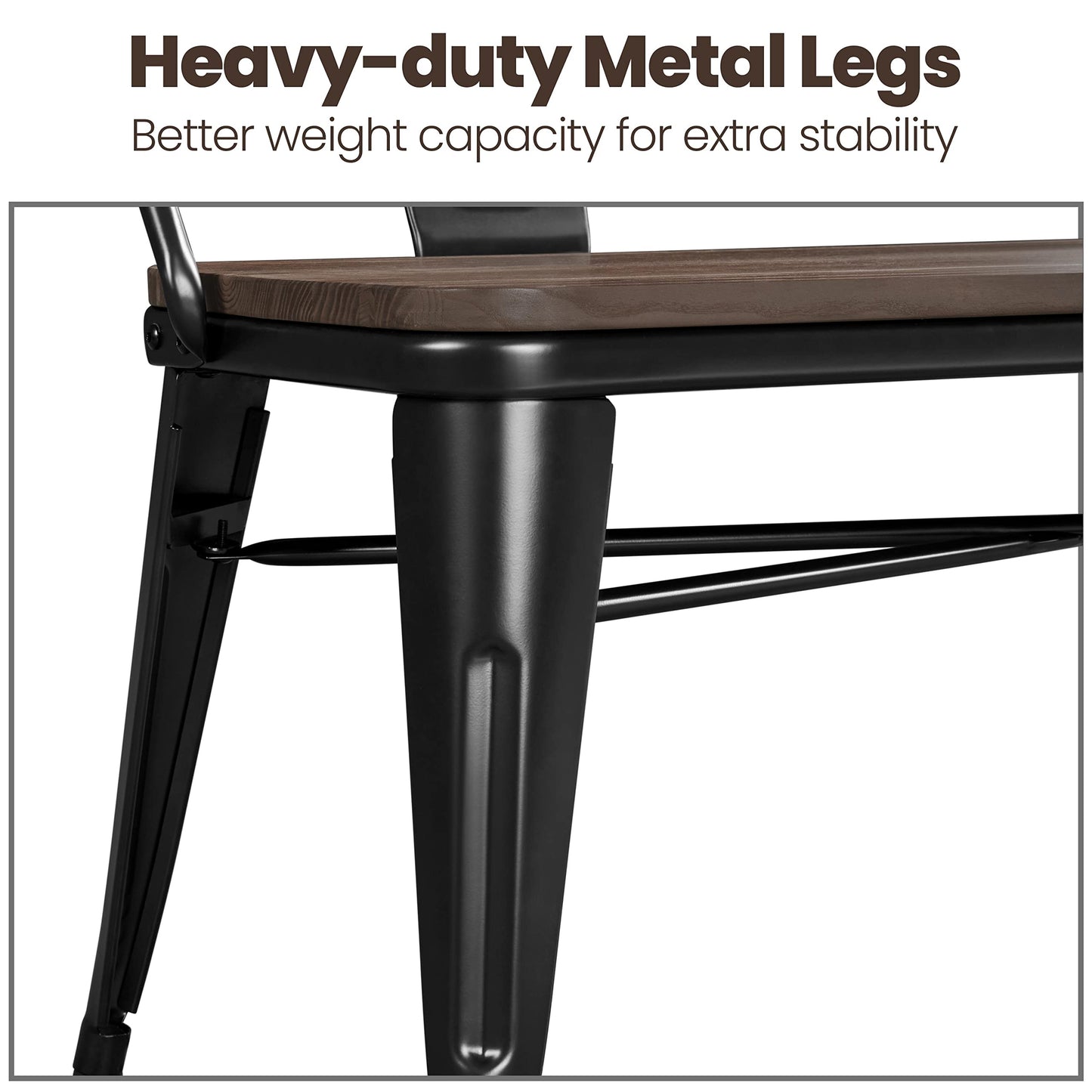 Yaheetech Industrial Metal Dining Bench Mid-Century Farmhouse Bench with Wooden Top Seat and Removable Backrest for Kitchen/Garden, Black