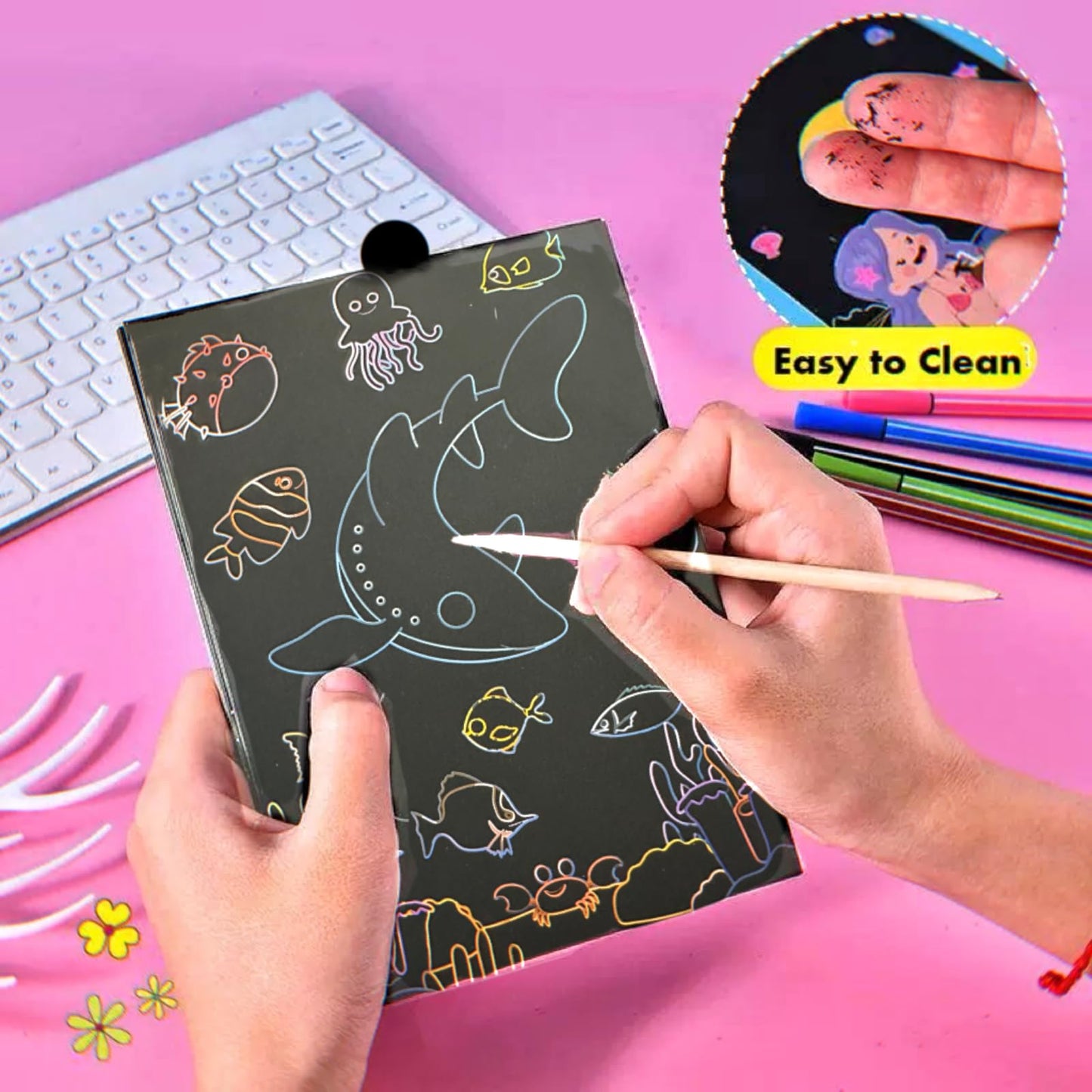 3 Set Scratch Paper Art for Kids, Magic Drawing Book for Children, Rainbow Scratch Off Craft Book with Scratch Pen for Birthday Party Games, DIY Projects Kits Craft Gifts Creative Scratch Art Kit