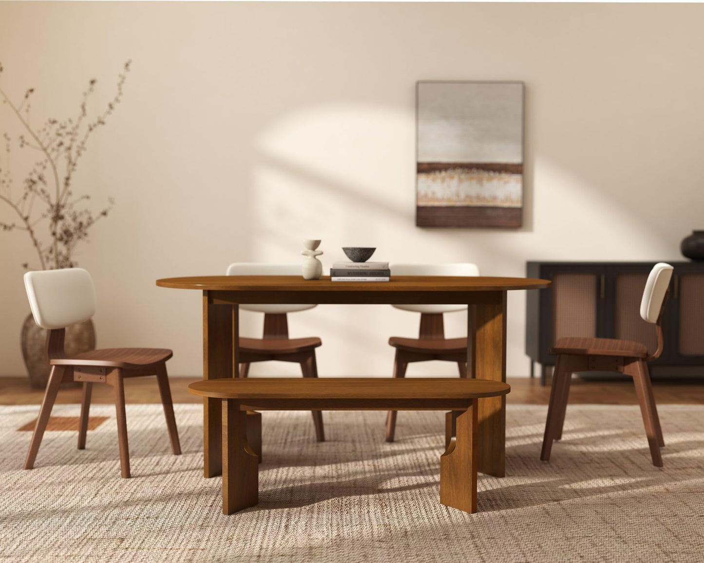 63 Inch Oval Dining Table for 4-6 People, Wooden Dining Room Table with Heavy Duty Legs, Mid Century Modern Dinner Table Kitchen Tables for Dining Room, Easy Clean(Walnut)