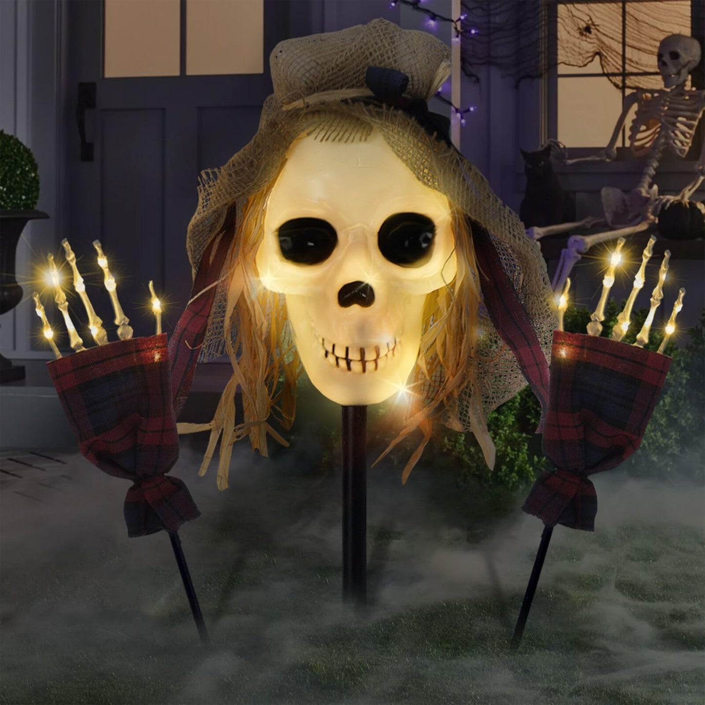 3 Pcs Halloween Pathway Lights Outdoor, 30 LEDs Skull and Arms Stake Lights for Outdoor, Yard, Lawn, Garden, Patio Decorations