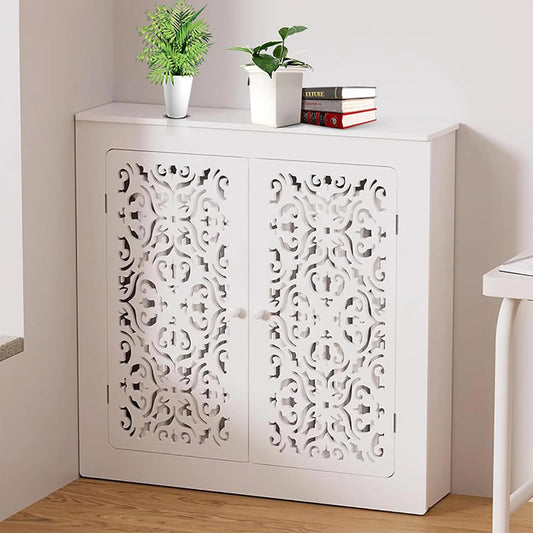 White Radiator Cover, Heater Cover Cabinet Shelf for Old Radiators, Modern Wood Cabinet Shelf Organizer for Living Room, Bedroom & Bathroom (White, 19.7 * 27.6 * 7.9in)