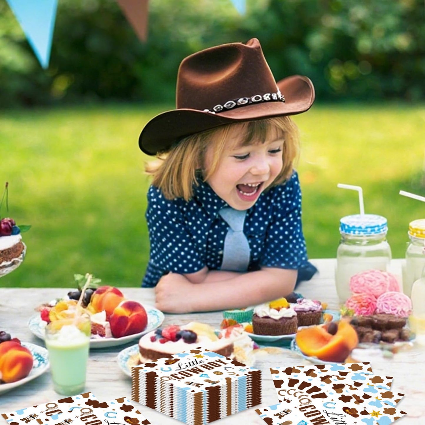 50PCS Cowboy Baby Shower Napkins - A Little Cowboy is on the Way Baby Shower Paper Napkins Western Rodeo Little Cowboy Disposable Napkins 6.5" x 6.5"