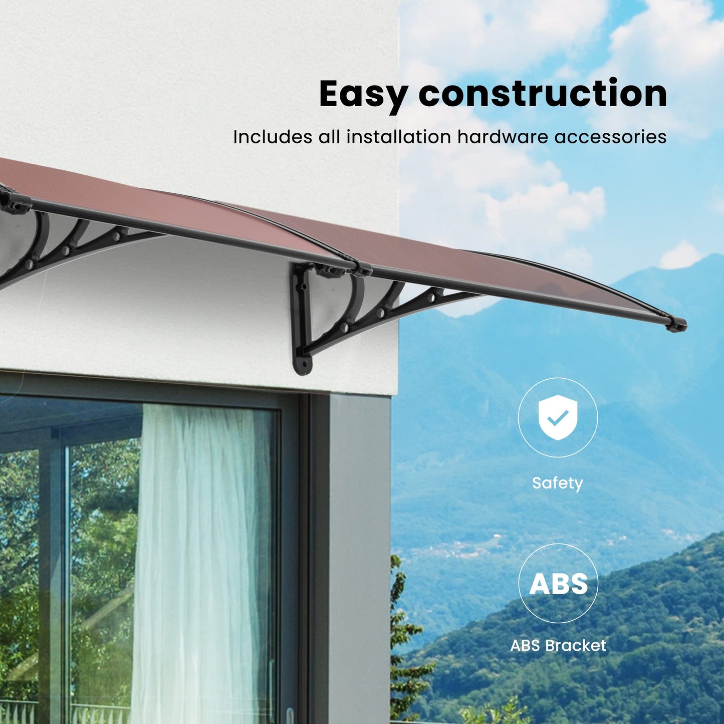 VIVOHOME Polycarbonate Window Door Awning Canopy Brown with Black Bracket 40 Inch x 160 Inch