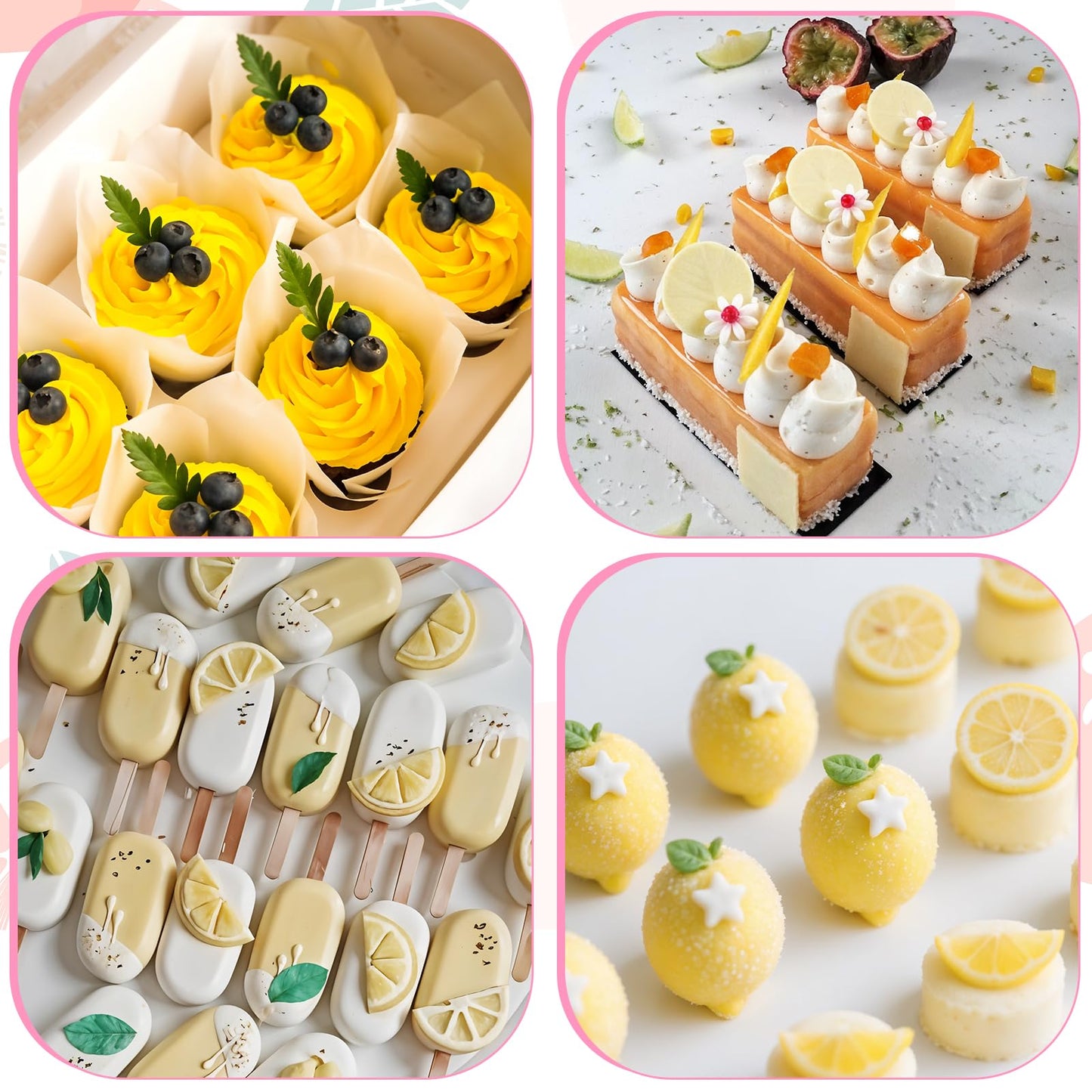 4Pcs Lemon Fondant Mold Lemon Cookie Dessert with Leaves Candy Chocolate Mold Silicone Summer Fruit Snack Molds for Cupcake Topper Cake Decoration Candy Sugar Craft Gum Paste Baking Dessert Clay Resin