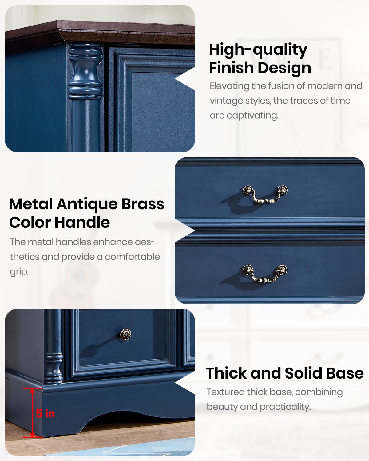 8 Drawers Dresser, 54" Wide Farmhouse Chest of Drawers with Charging Station, Refined Blue Finish Design, Modern Storage Dressers Organizer TV Stand for Bedroom, Living Room, Hallway, Indigo Blue
