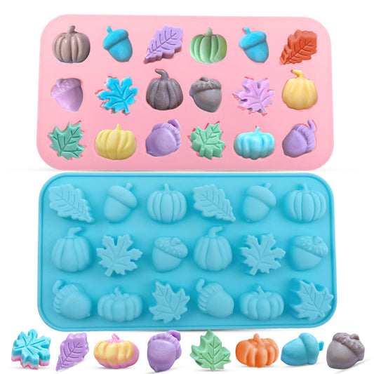 2-Pack Mini Fall Molds - 18-Cavity Chocolate Baking Molds with Pumpkin, Pinecone, Maple Leaf - Perfect for Chocolate Candies, Resin Crafts