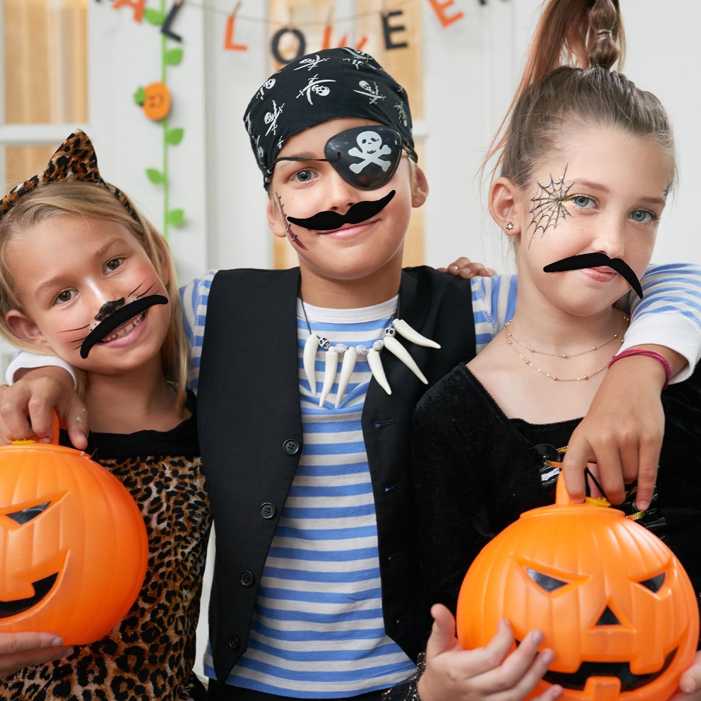 48 Pcs Fake Mustaches for Kids and Adults – 8 Styles Self-Adhesive Stick-On Mustache Set for Halloween, Costume Parties, Disguise Games, and Cosplay Accessories