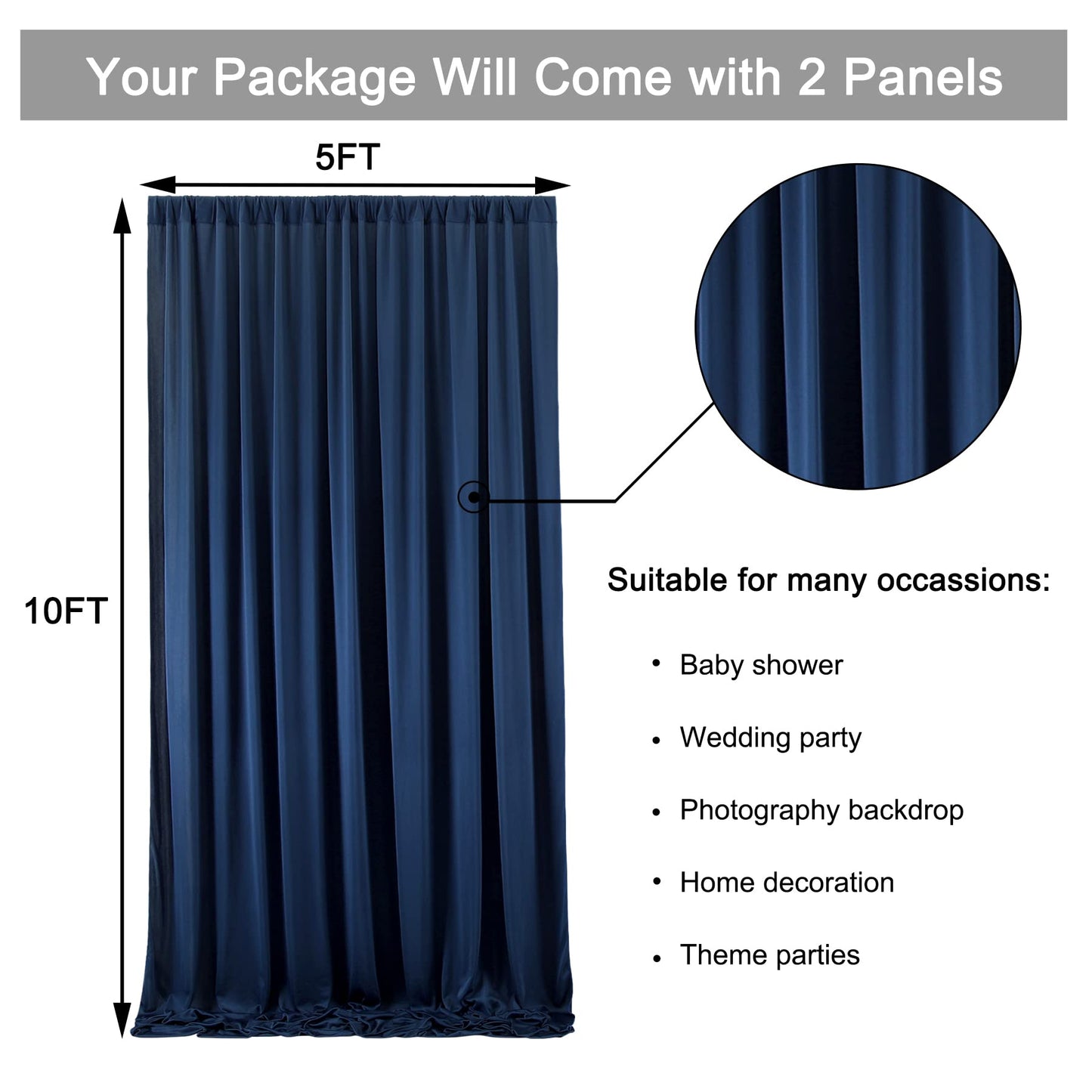 10ftx10ft Navy Blue Wrinkle-Free Backdrop Drapes, Not See-Through Navy Blue Polyester Background Curtains Backdrop Decorations for Party