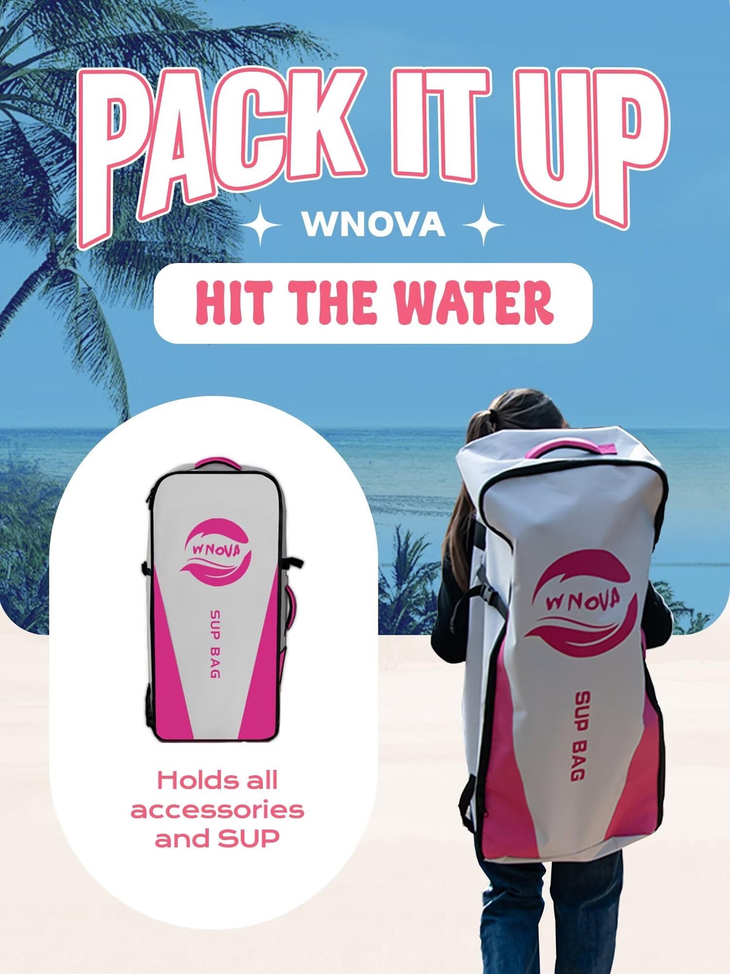 WNOVA Extra Wide Inflatable Paddle Board, 11' x 34" x 6" Stand Up Paddle Board for Adults, SUP Accessories with Camera Mount, 2+1 Family for Lake, Ocean, Sea,Pink Girl