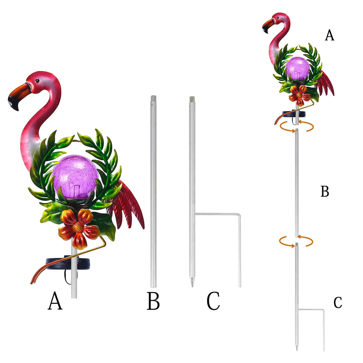Voumsil Solar Garden Light for Garden Decoration, 40.9 Inch Flamingo Solar Stake with Cracked Glass Puck Light for Outside Patio Pathway Yard Decoration(Flamingo)