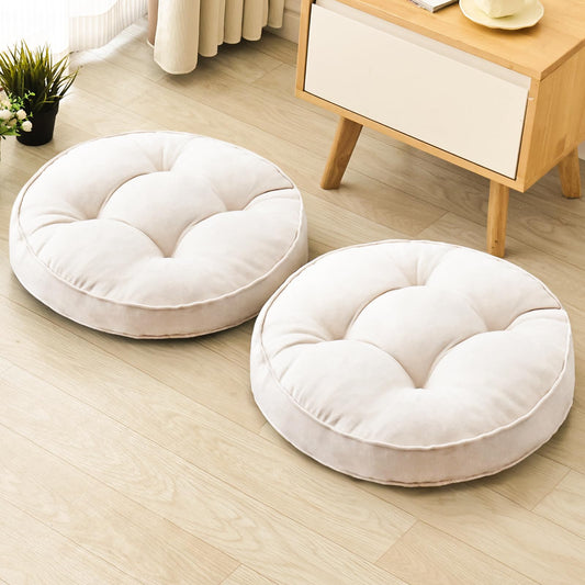 1 MIDDLE ONE Floor Pillow Set of 2, Memory Foam Floor Cushions for Adults, Large Round Meditation Pillow for Sitting, 22 x 22 Inches (Round | Beige)