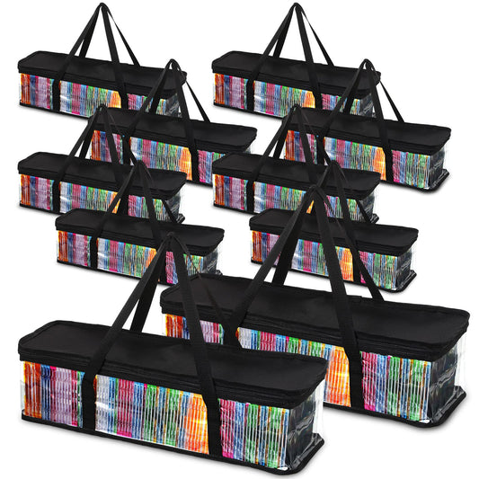 Woanger 10 Pieces CD Storage Bags Transparent PVC DVD Storage Cases Water Resistant CD DVD Holder with Handles and Zipper Clear Media Organizer for Albums Video Games(Black)