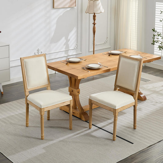 WYYHOBXC Farmhouse Dining Chairs Set of 2, Wood Dining Chair with Upholster Backrest & Cushion, Kitchen Table Chairs with Roman Column Legs for Dining Room