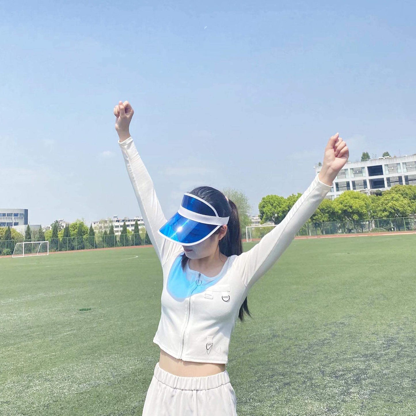 5 Pack Sun Visors Women Hat UV Protection Unisex Retro Candy Color Clear Cap Sports Outdoor Transparent Golf Party Beach (Blue)
