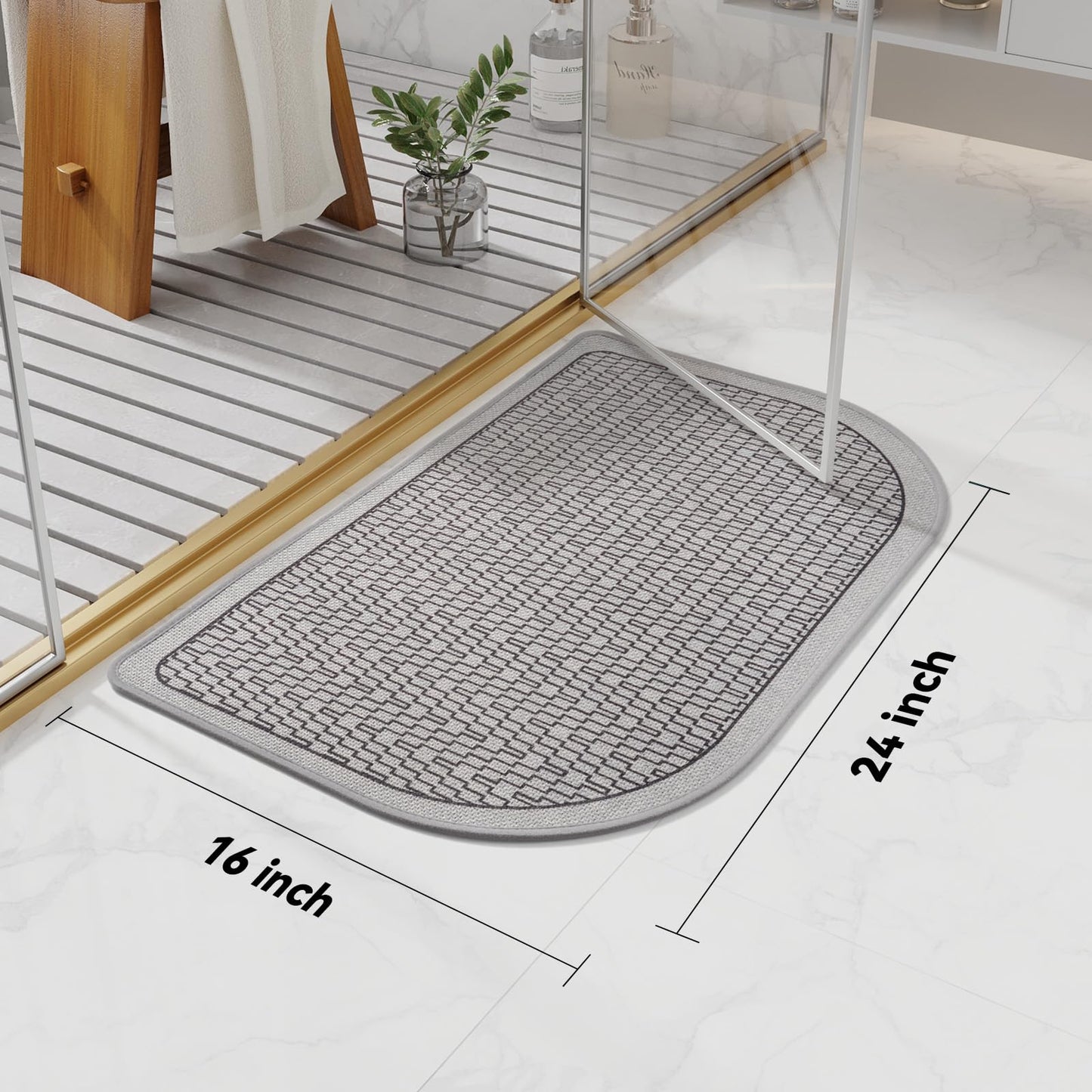 YDKGL Ultra Thin Bathroom Rugs Mat Quick Dry Absorbent Non Slip Bath Mat Bath Mats for Bathtub Mat Bathroom Carpet Fit Under Door Woven Washable Floor Rubber Half Round Bath Rugs Grey 16x24