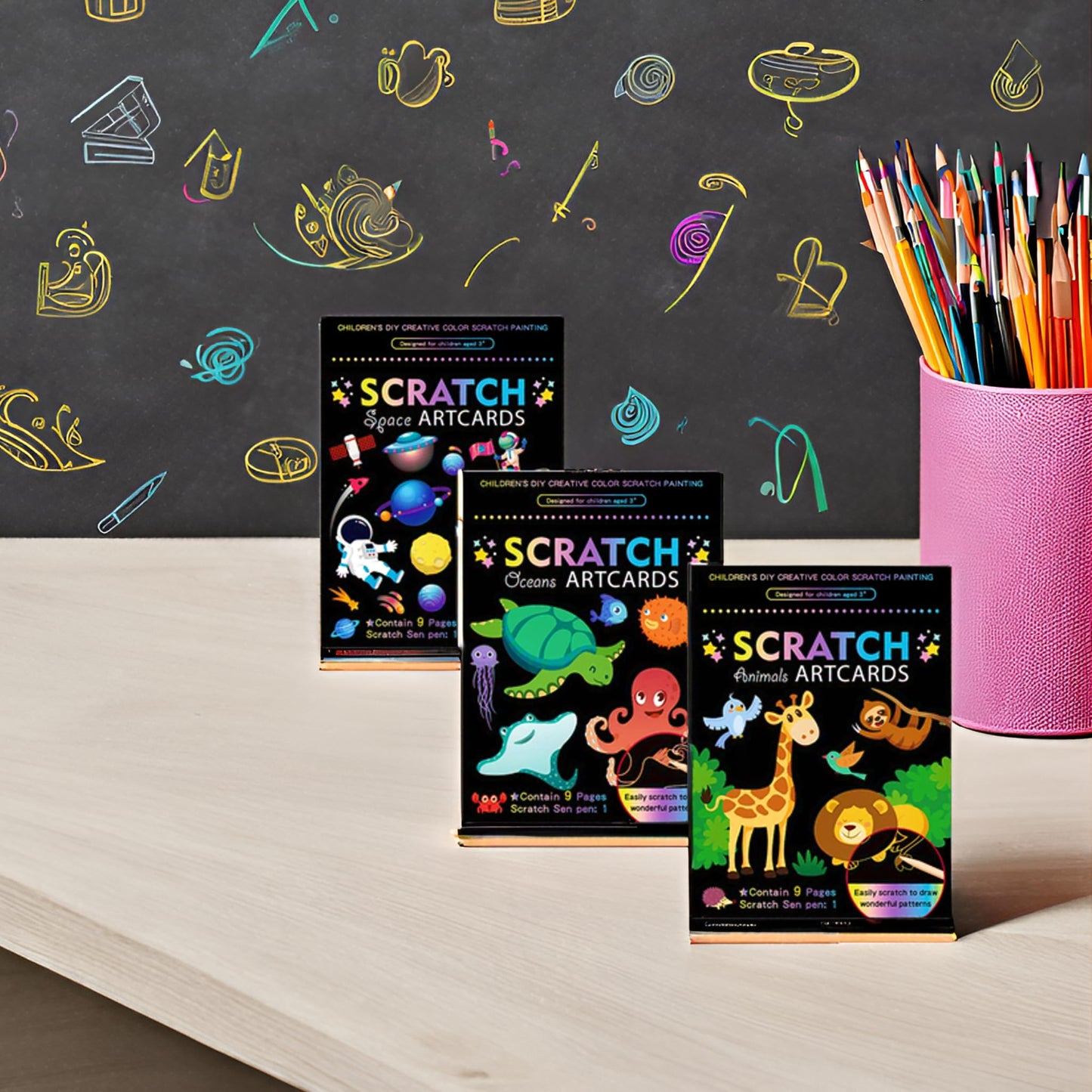 3 Set Scratch Paper Art for Kids, Magic Drawing Book for Children, Rainbow Scratch Off Craft Book with Scratch Pen for Birthday Party Games, DIY Projects Kits Craft Gifts Creative Scratch Art Kit