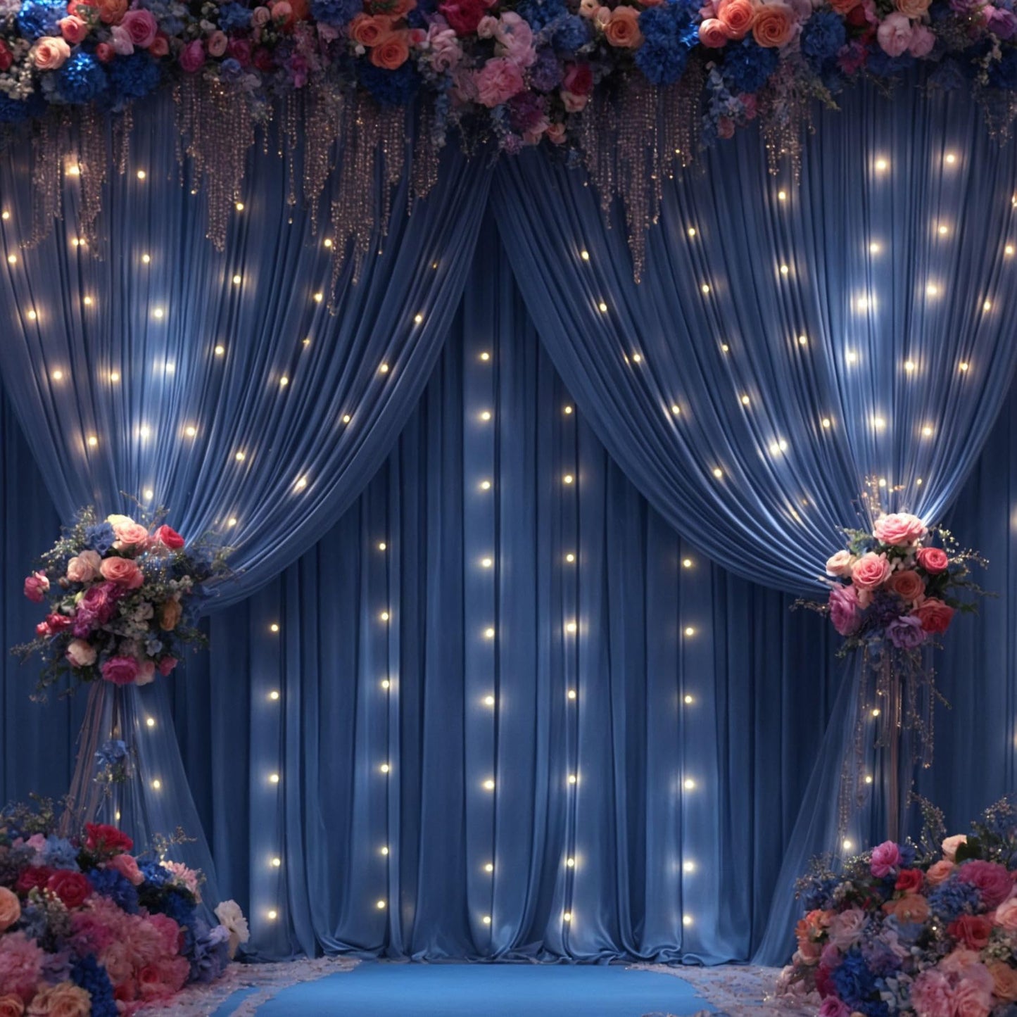 10x10ft Navy Blue Backdrop Curtains with Lights String for Baby Shower, Wrinkle Free Curtains Backdrop for Birthday Party, Polyester Backdrop Drapes for Wedding Photo Shoot (5 x 10ft,2 Panels)