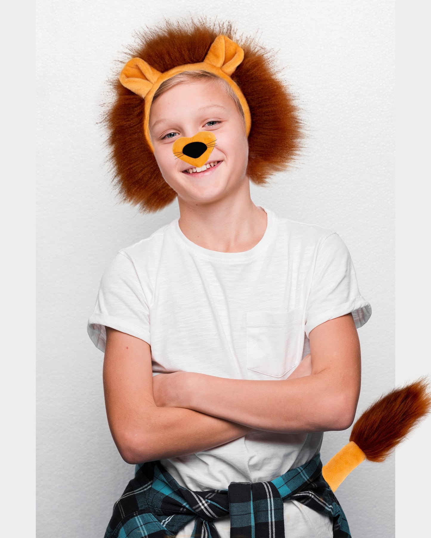5 Pcs Lion Costume Set Lion Ears Headband Tail Paw Gloves Nose Bow Tie Halloween Lion Cosplay Party Dress Up Accessories