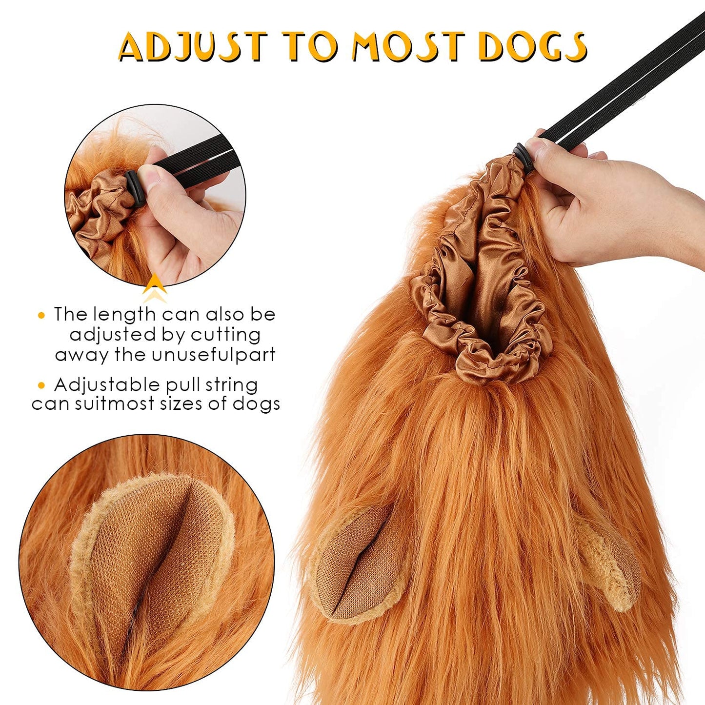 6MILES 1 Pcs Light Brown Adjustable Washable Comfortable Funny Lion Mane Wig with Ears for Dog and Cat Costume Pet Fancy Hair Clothes Dress, Large