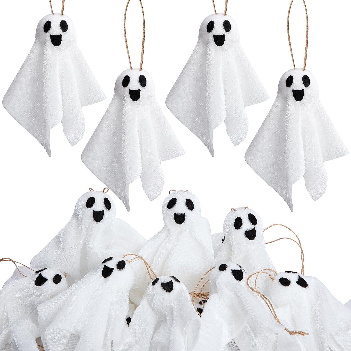 Watayo 16 Pcs Halloween Hanging Ghosts Decoration, 3.5" x 3" Outdoor Small Ghosts Tree Ornaments, Farmhouse Rustic White Cloth Ghost Hanging Decor for Yard Lawn Haunted House Party Decor