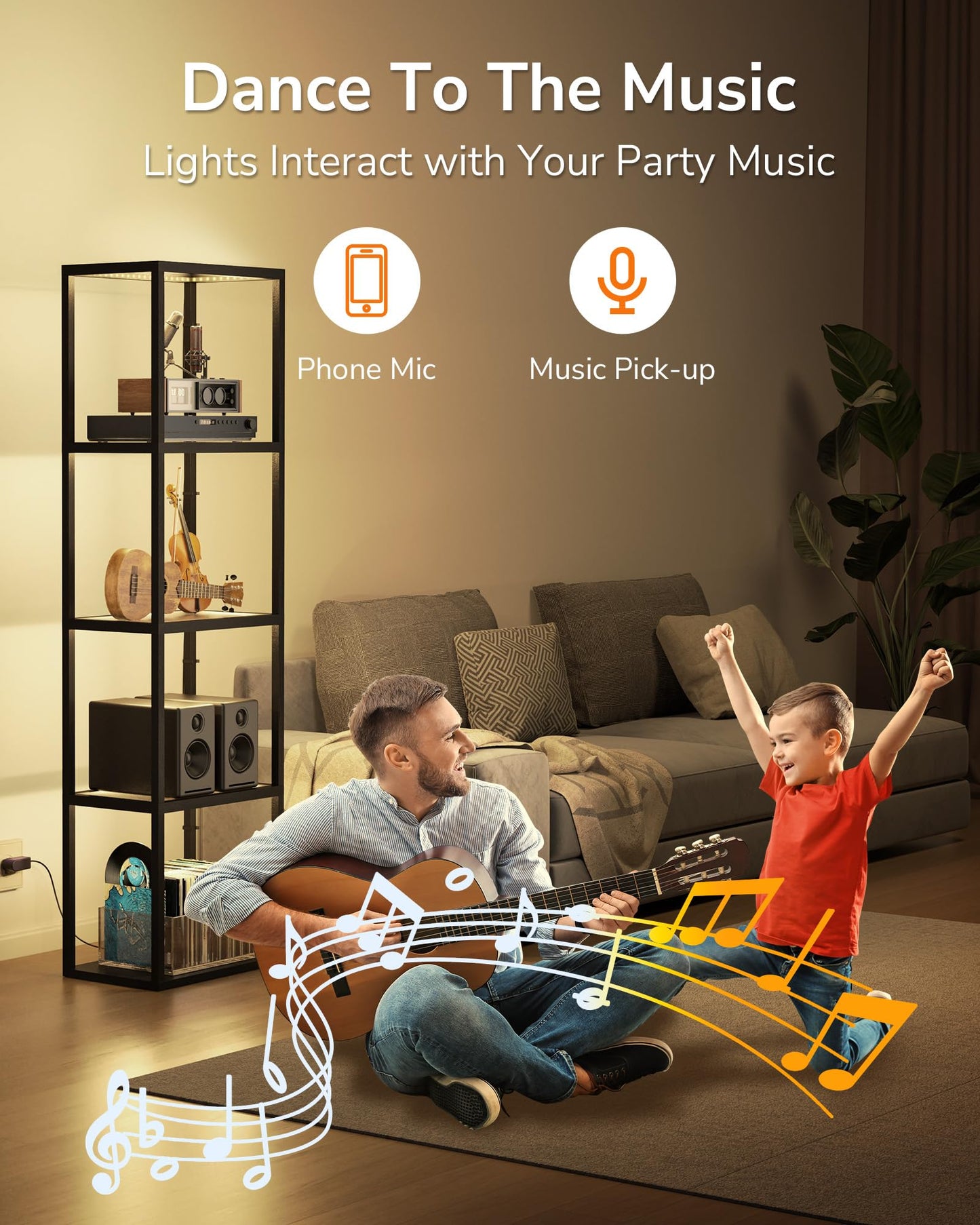 66" Luxury 4-Side Lighted Dimmable LED Glass Display Shelf, 4-Tier Curio Cabinet with Remote/APP Control, Music Sync, Display Cases for Collectibles, Floor Lamp with Shelves for Home Bedroom Decor
