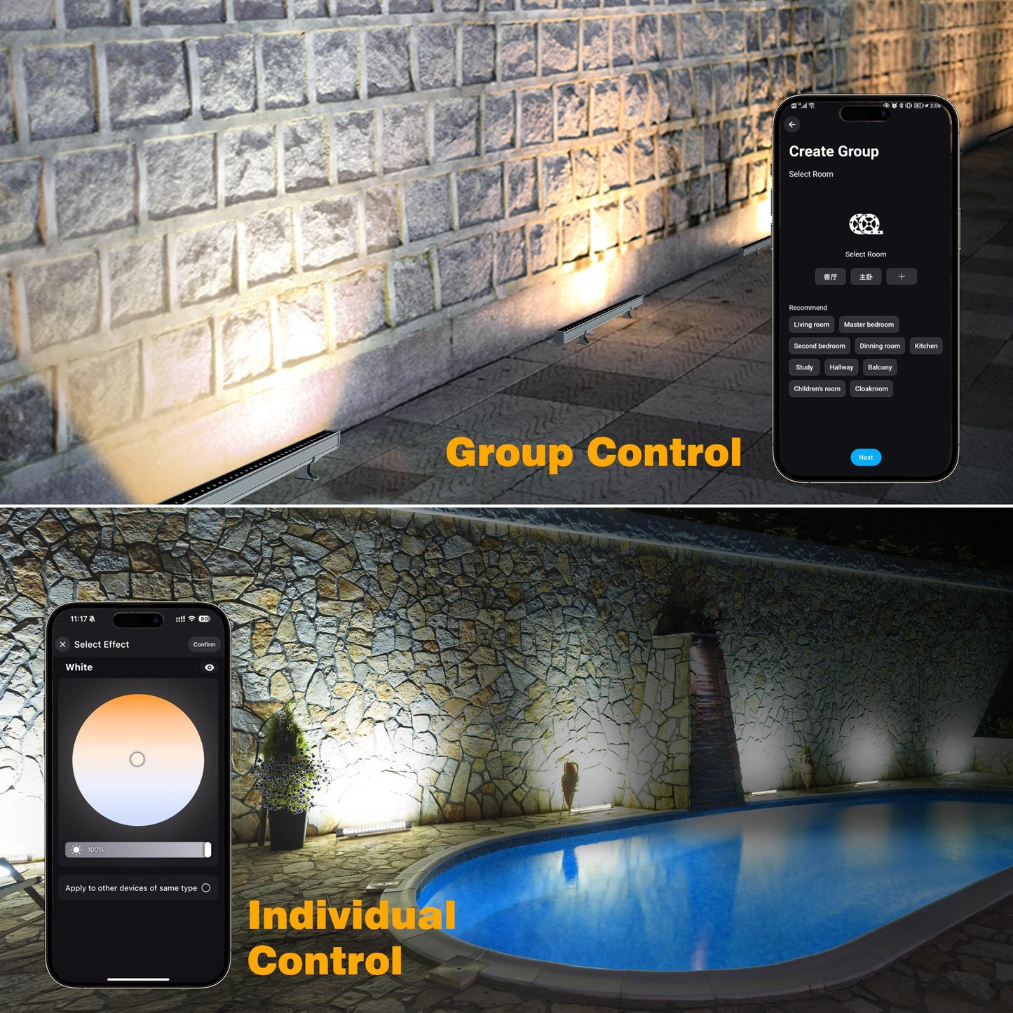 Yasotek Smart Wall Washer Lights Adjustable Color Temperature 2700K-6500K,72W 9600lm 1%-100% Brightness Dimmable LED Bar Light APP & Remote Control for Outdoor, Compatible with Alexa/Google Assistant