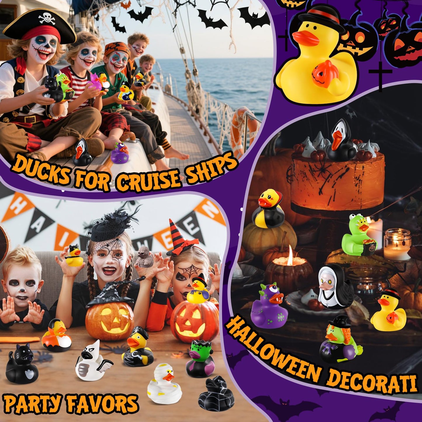 24 PCS Halloween Rubber Ducks with Bag, Bulk Halloween Ducks Toys for Jeeps Ducking Party Favors Goodie Bag Stuffers, Horror Ducks for Halloween Treats Non Candy Prizes Bath Toys Gifts for Kids
