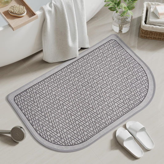 YDKGL Ultra Thin Bathroom Rugs Mat Quick Dry Absorbent Non Slip Bath Mat Bath Mats for Bathtub Mat Bathroom Carpet Fit Under Door Woven Washable Floor Rubber Half Round Bath Rugs Grey 16x24