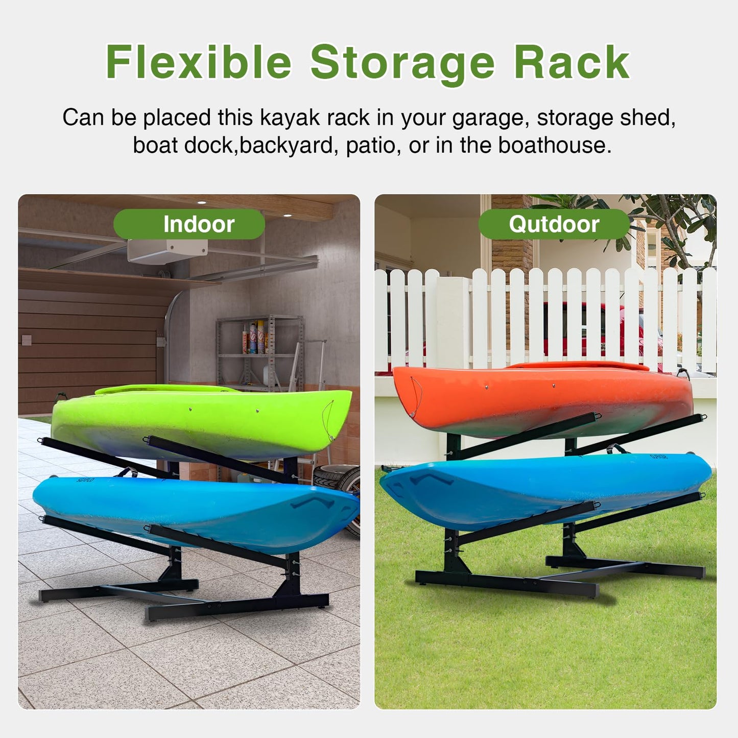 NouraVita Kayak Storage Rack Heavy Duty Kayak Racks for Garage and Outdoor Storage Freestanding Storage Rack for Kayaks Canoes Surfboard & Paddleboard (2 Levels)