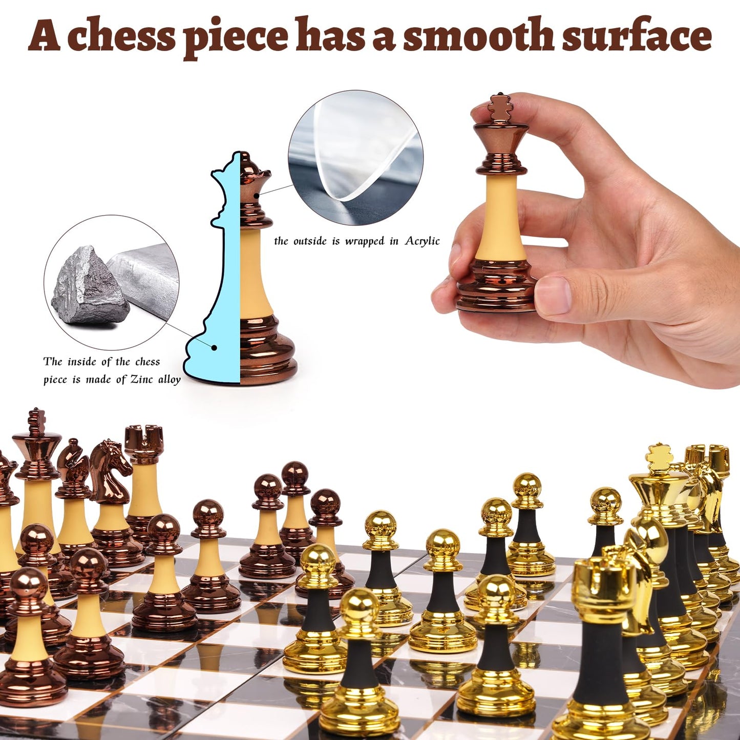 15" Acrylic Chess Sets for Adults Kids with Zinc Alloy + Acrylic Chess Pieces & Portable Folding Wooden Chess Board Travel Tournament Chess Set Strategy Board Game Gift – Chessmen
