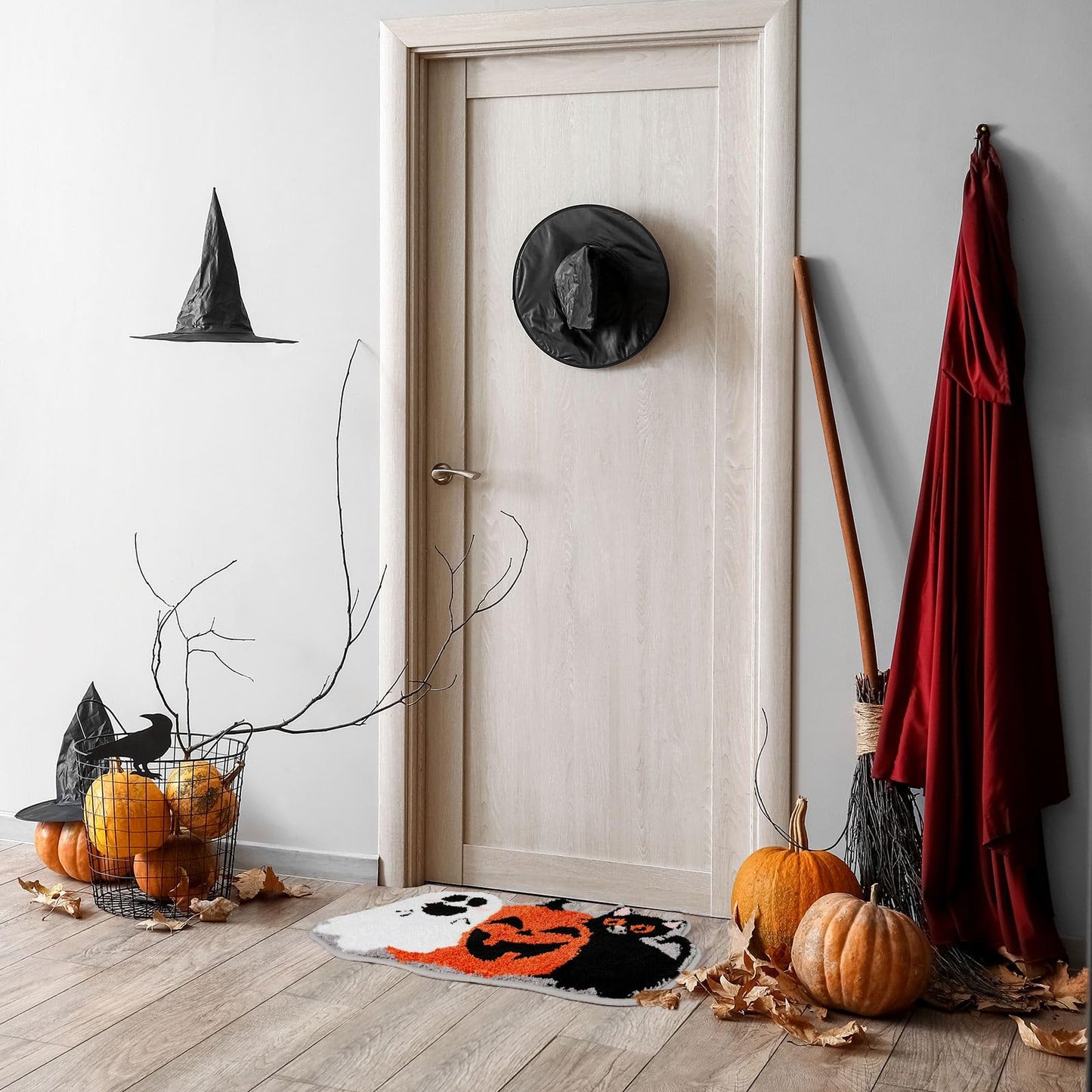 Waline Halloween Bath Rug - Pumpkin Ghost Black Cat Pattern Non Slip Shower Rugs Foot Mat for Home Kitchen Bedroom Bathroom Living Room Decor