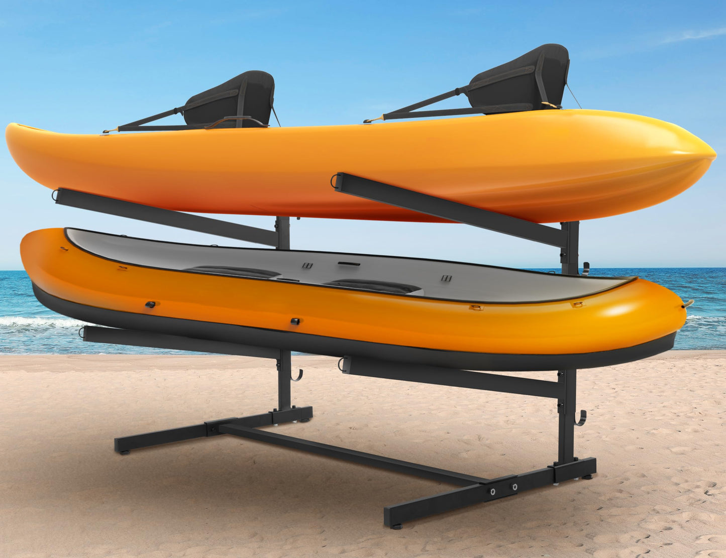 Rengue Kayak Storage Rack, Heavy Duty Freestanding Kayak Stand for 2 Kayaks, SUPs, Canoe and Paddleboard kayak rack for Indoor & Outdoor Use