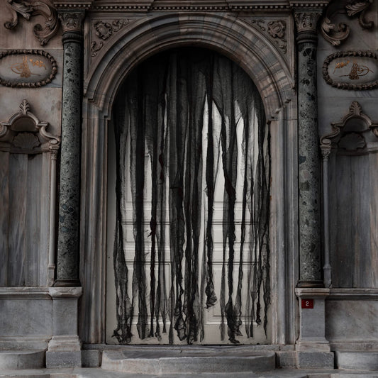 Watayo 3 Pcs Halloween Black Doorway Curtain- 65 x 39 Inch Creepy Gauze for Door Curtain Decorations- Scary Spooky Cloth for Halloween Party Haunted House Entrance Decor