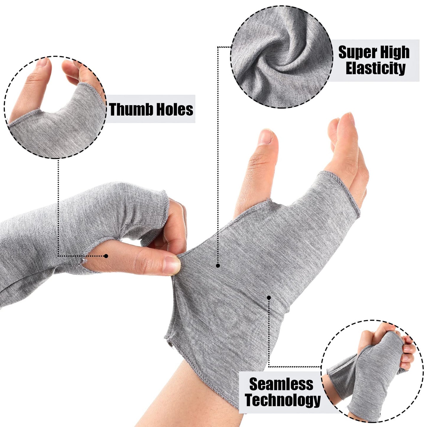 8 Pairs Women Sunblock Fingerless Gloves Summer UV Sun Protection Driving Glove Non Slip for Outdoor Sports Activities(Black, White, Gray)