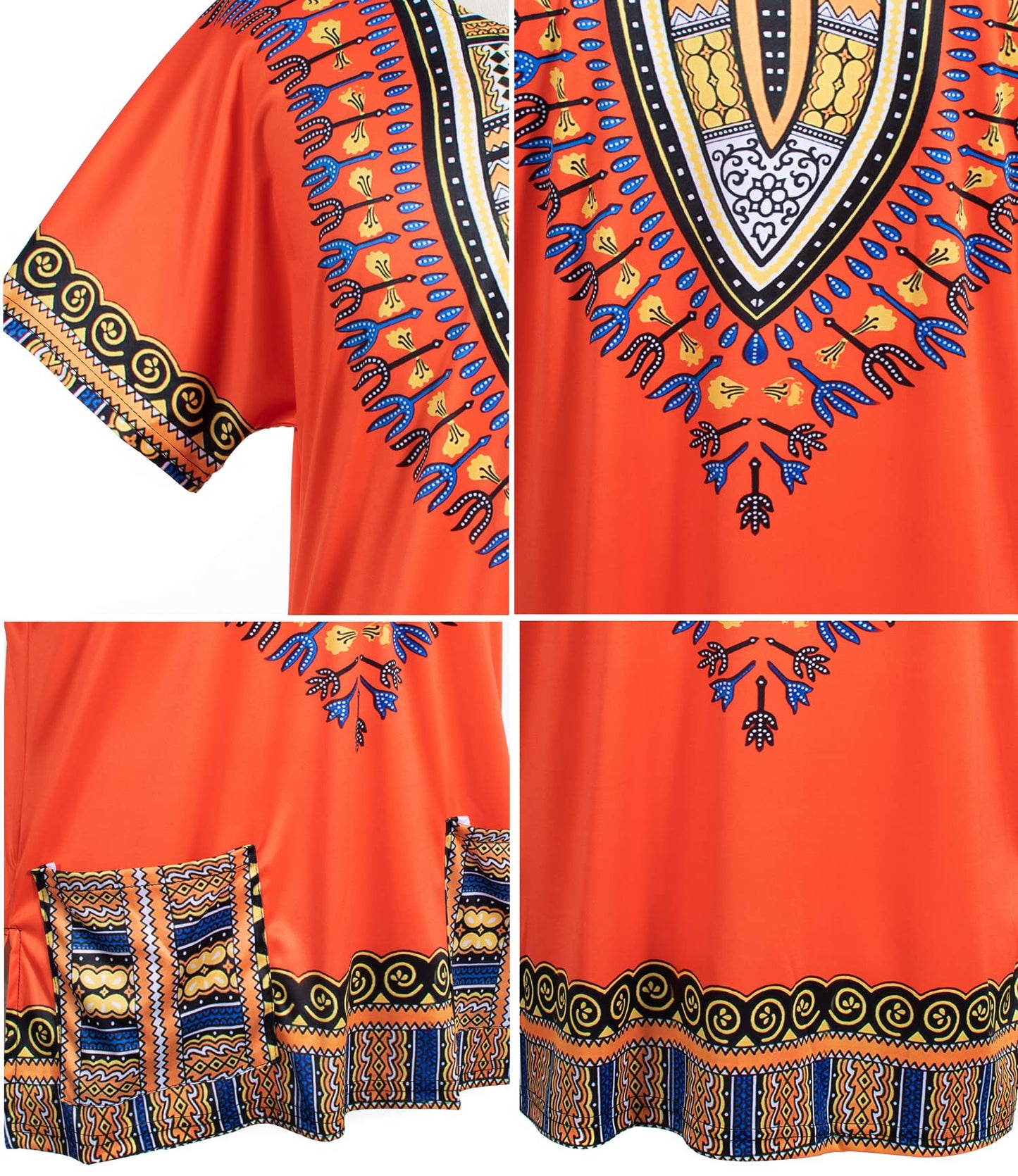 4 PCS Hippie Costume for Mens 60s 70s T-Shirt Afro Wig Accessories Set for Party Cosplay XL Orange