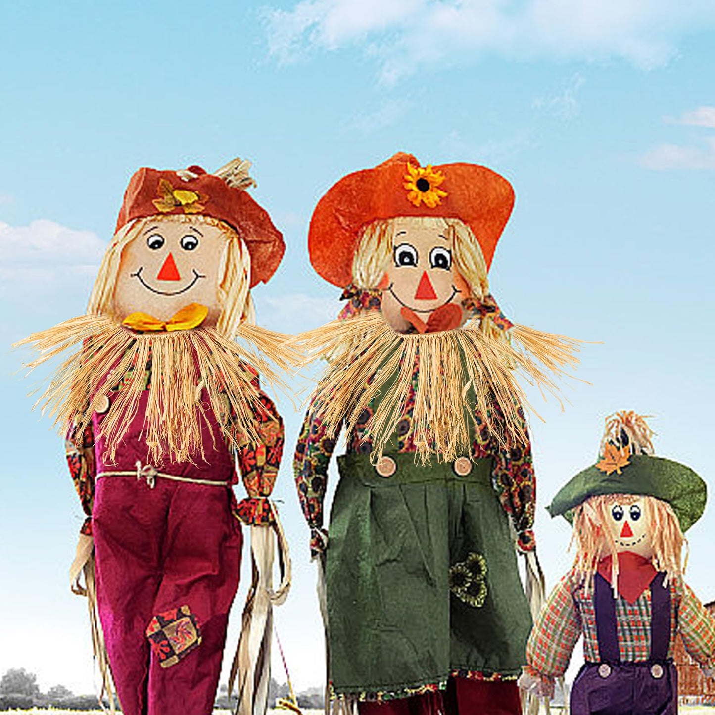 welezhu 5 Pieces Scarecrow Costume Set Include Raffia Scarecrow Straw Kit Scarecrow Hat for Halloween Harvest Party Accessory