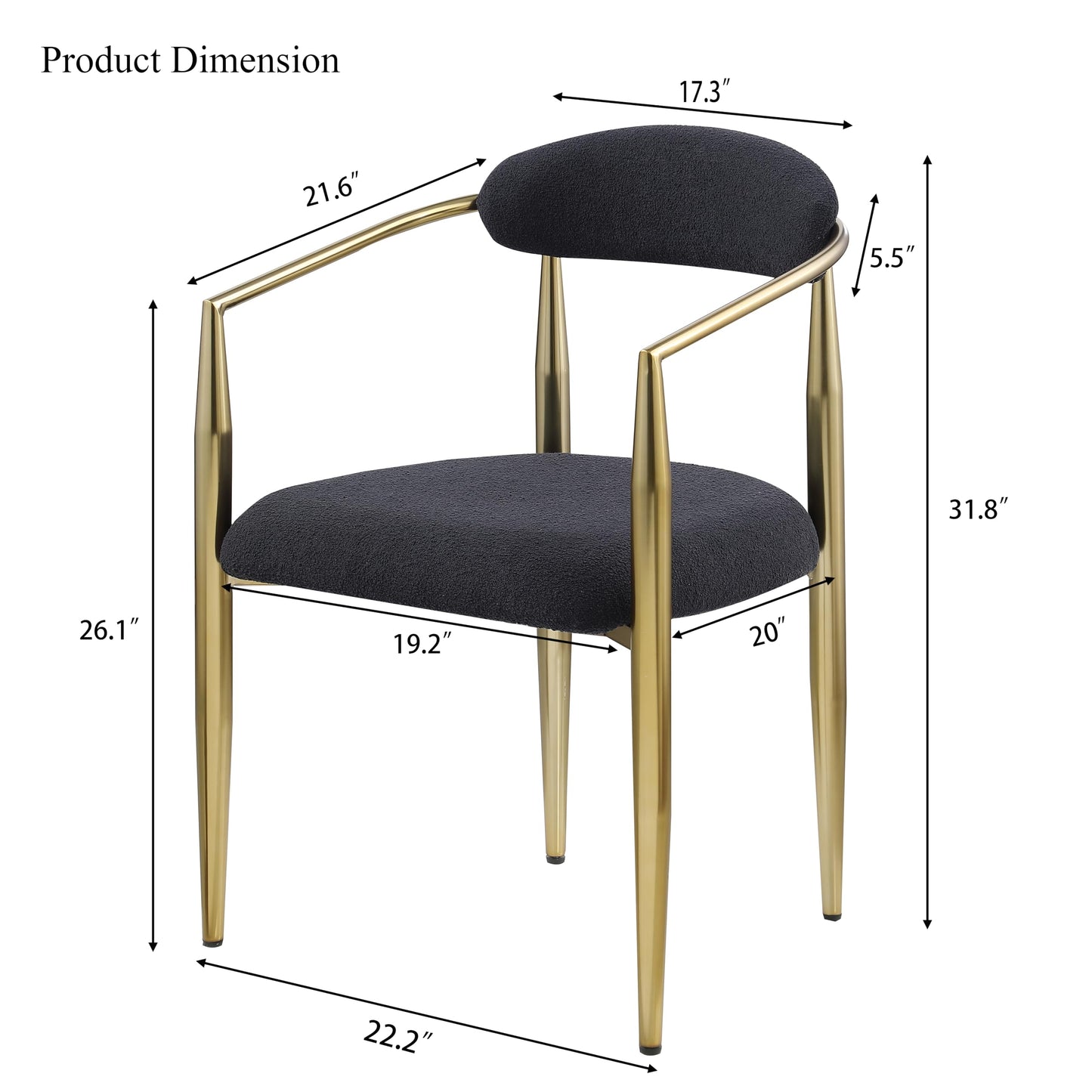 WOKER FURNITURE Modern Boucle Dining Room Chairs with Arms Set of 4,Mid-Century Accent Chair with Gold Leg, Armchairs for Kitchen,Living Room,Bedroom