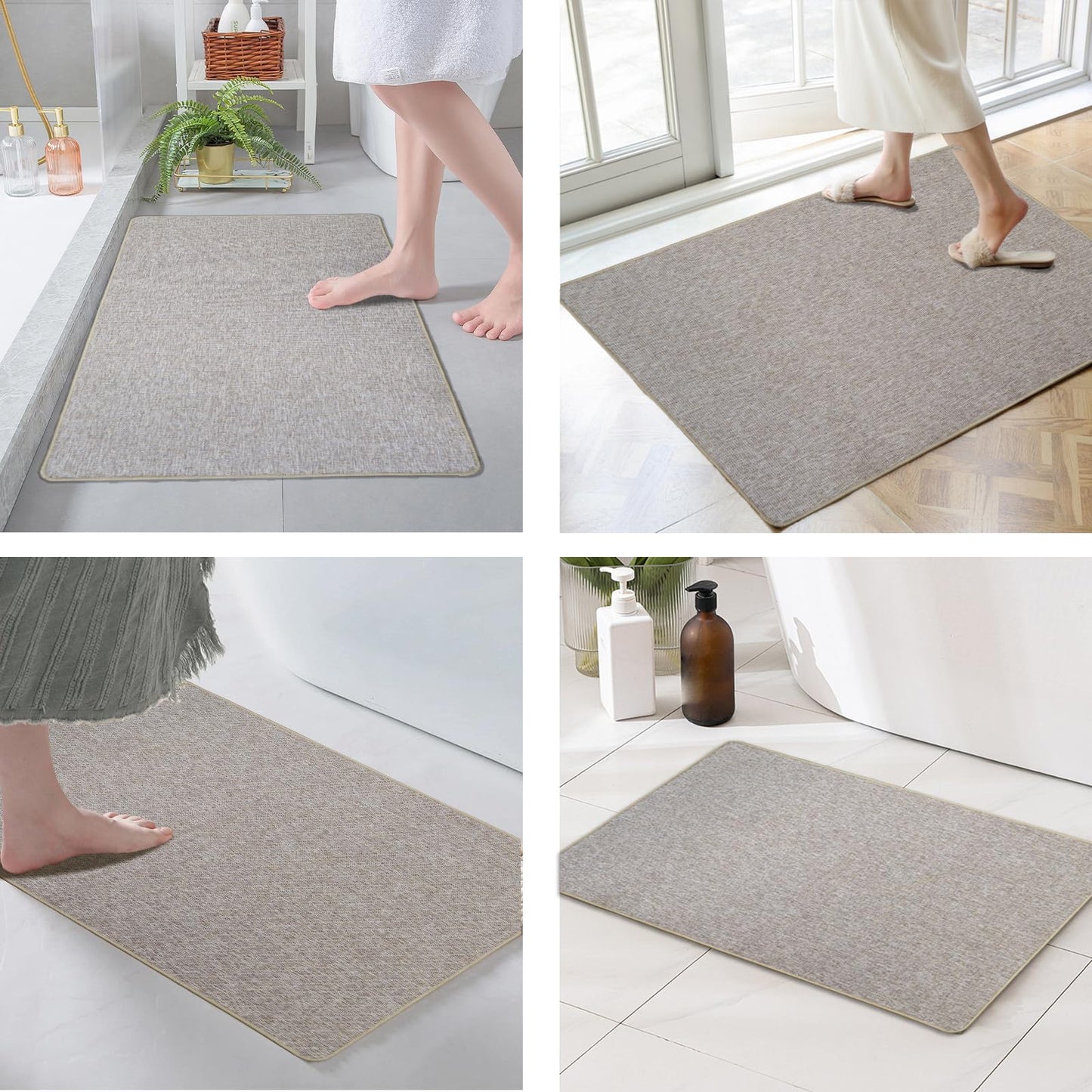 Yancorp Thin Bathroom Rugs 16"x 28" Non-Slip Rubber Bath Mats Quick Dry Bath Rugs, Cozy Cloth Mat fit Under Door, Sink, Bathtub, Floor, Shower, Khaki