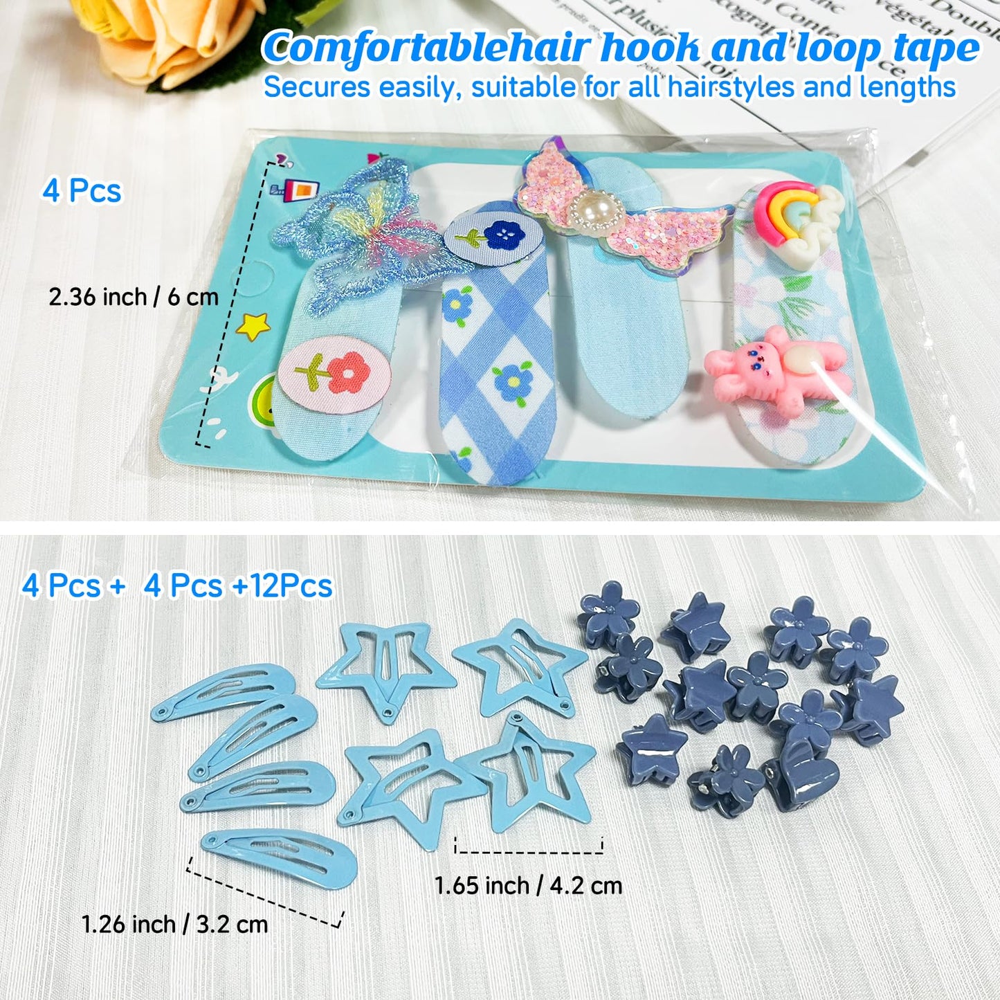 400 Pcs Baby Girls Hair Accessories Set,Baby Girls Hair Ties,Flower Bows Rubber Bands,Hair-friendly Hair Clip,Soft Elastic Hair Bands,Claw Clip(Blue)