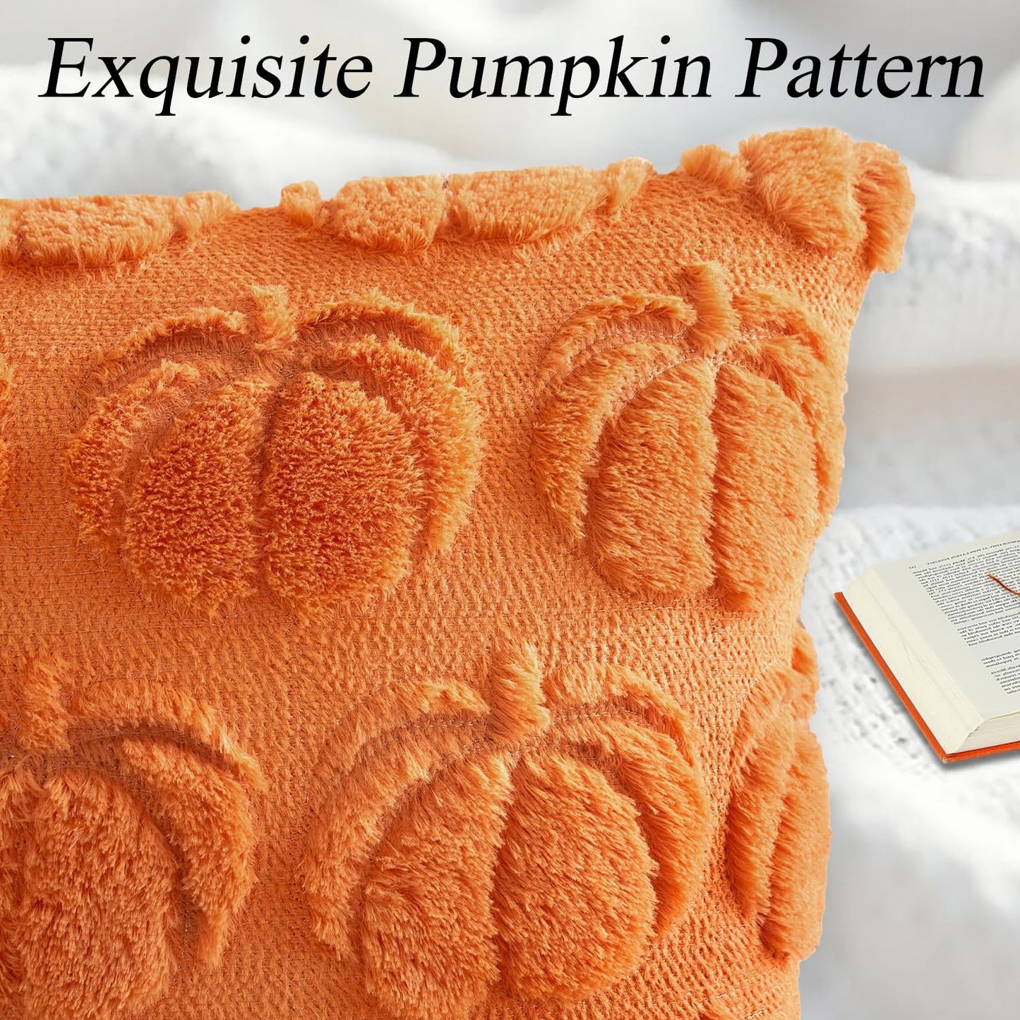 4 Pcs Fall Throw Pillow Covers 18x18, Autumn Decorations Soft Faux Fur Pillow Covers, Fluffy Plush Accent Pillow Cases for Harvest Thanksgiving Cushion Covers Sofa Home Decor(Pumpkin Orange A)