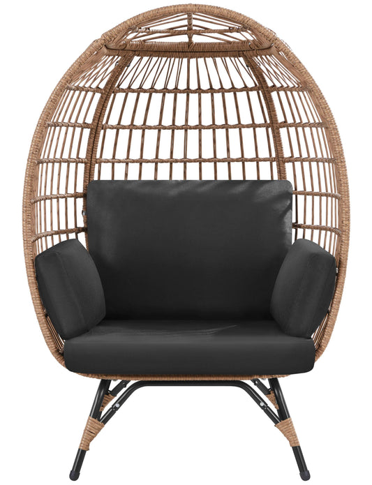 Yaheetech Egg Rattan Chair, Oversized Indoor/Outdoor Egg-Shaped PE Basket Lounger with 4 Cushions, Metal Frame Stand for Patio, Balcony, Backyard, Living Room, Light Brown/Black