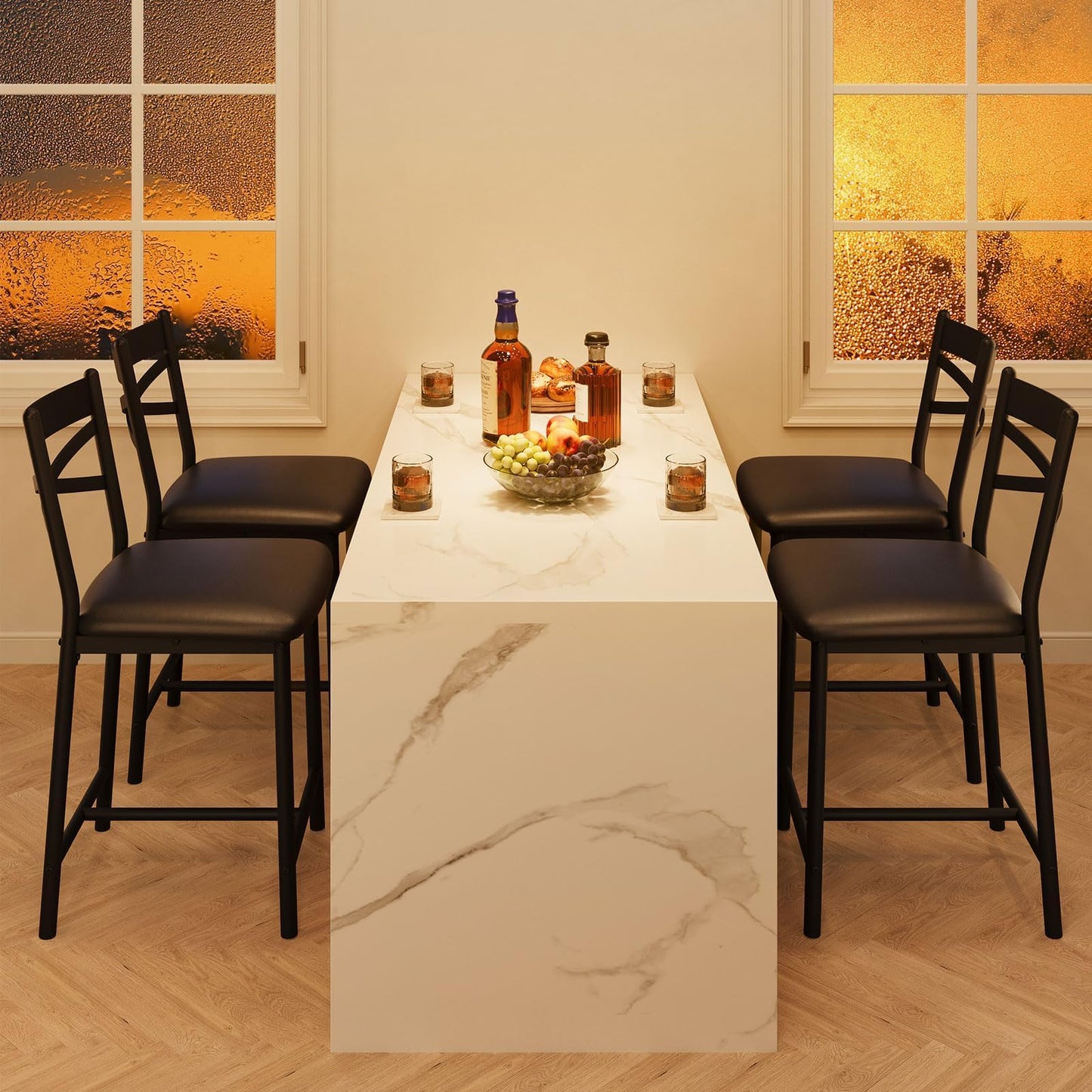22.4" Bar Stools, Set of 4 Bar Chairs with X-Shaped Back Thick Cushion, Counter Height Barstools for Dining Room, Kitchen, Counter, Rustic Brown and Black