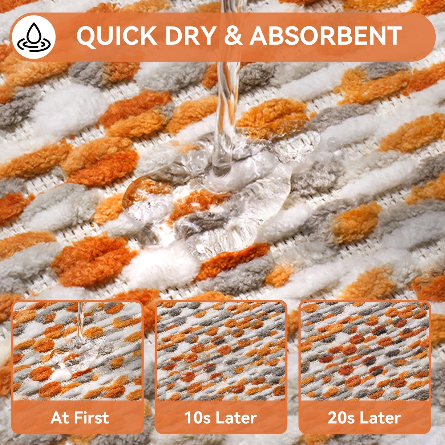 YDKGL Bathroom Rugs Non Slip Washable Bath Rugs Super Absorbent Chenille Bath mats for Bathroom Thin Bath Mats for Bathroom Mat Quick Dry Bath Mat Low Pile Bath Rug,Orange 20x32