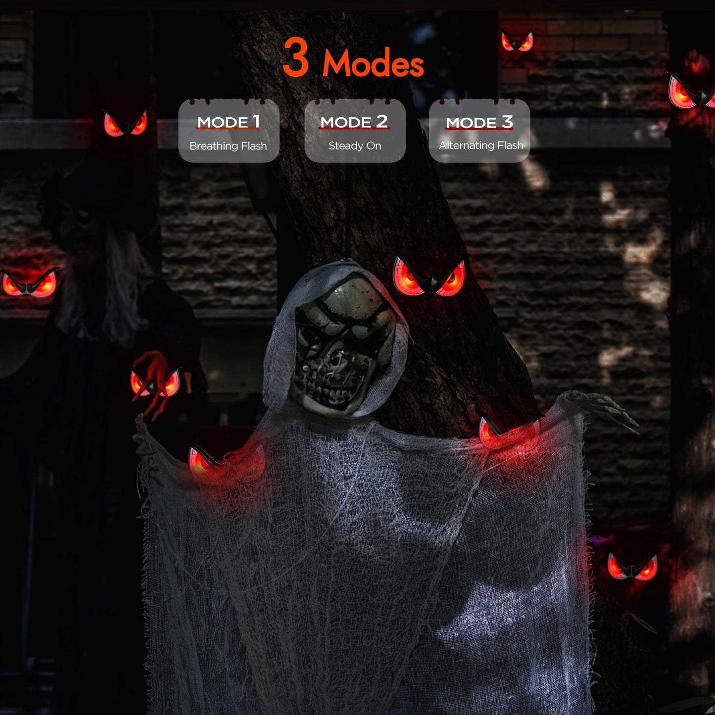 WBao Halloween Decorations Flashing Spooky Eyes Lights, Realistic Light-Up Eyes with 3 Lighting Modes & Timer, Waterproof Battery Operated Scary Eyes for Windows, Trees, Graveyard Decorations, 5 Pack