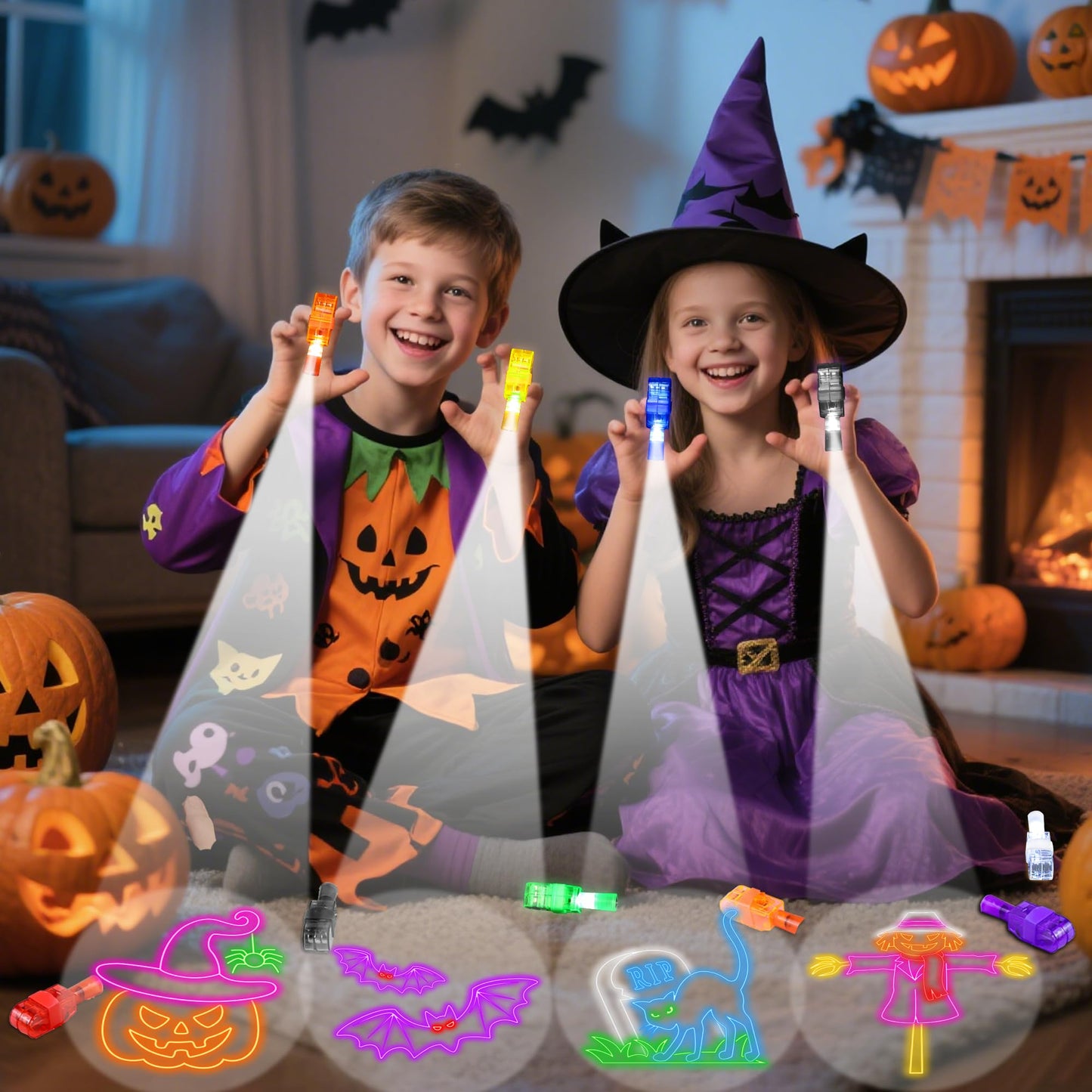 40 Pcs Halloween Party Favors Finger Lights for Kids, Halloween Light Up Toys Bulk Glow in the Dark Halloween Treats Non Candy Goodie Bag Fillers Basket Stuffers Classroom Prizes Trick or Treat Gift