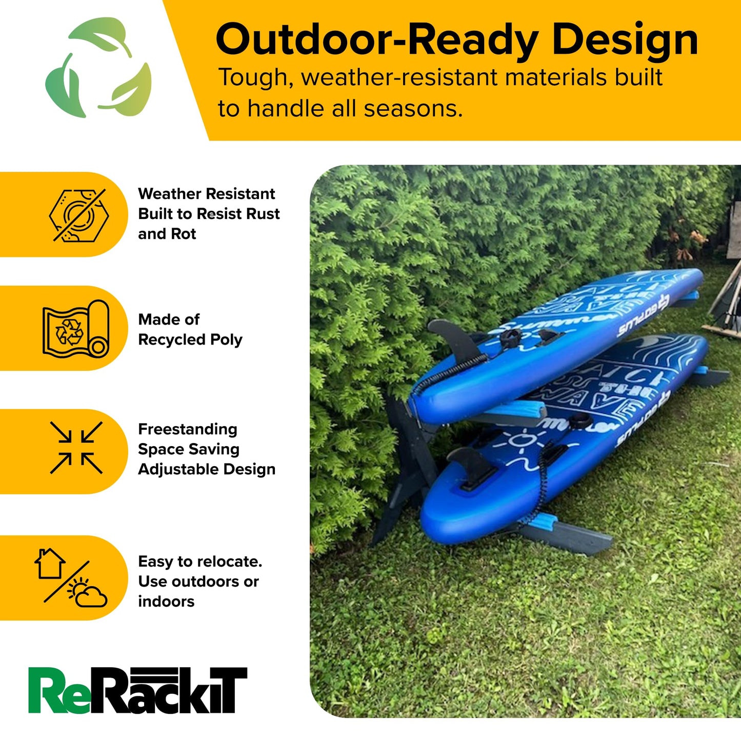 ReRackiT - Poly Kayak Storage Rack Freestanding Kayak Racks for Outdoor Storage, Garage Or Indoors - Heavy Duty Holder for Kayaks - Stand for SUP - Canoe Rack (2 Level (Holds 2 Crafts))
