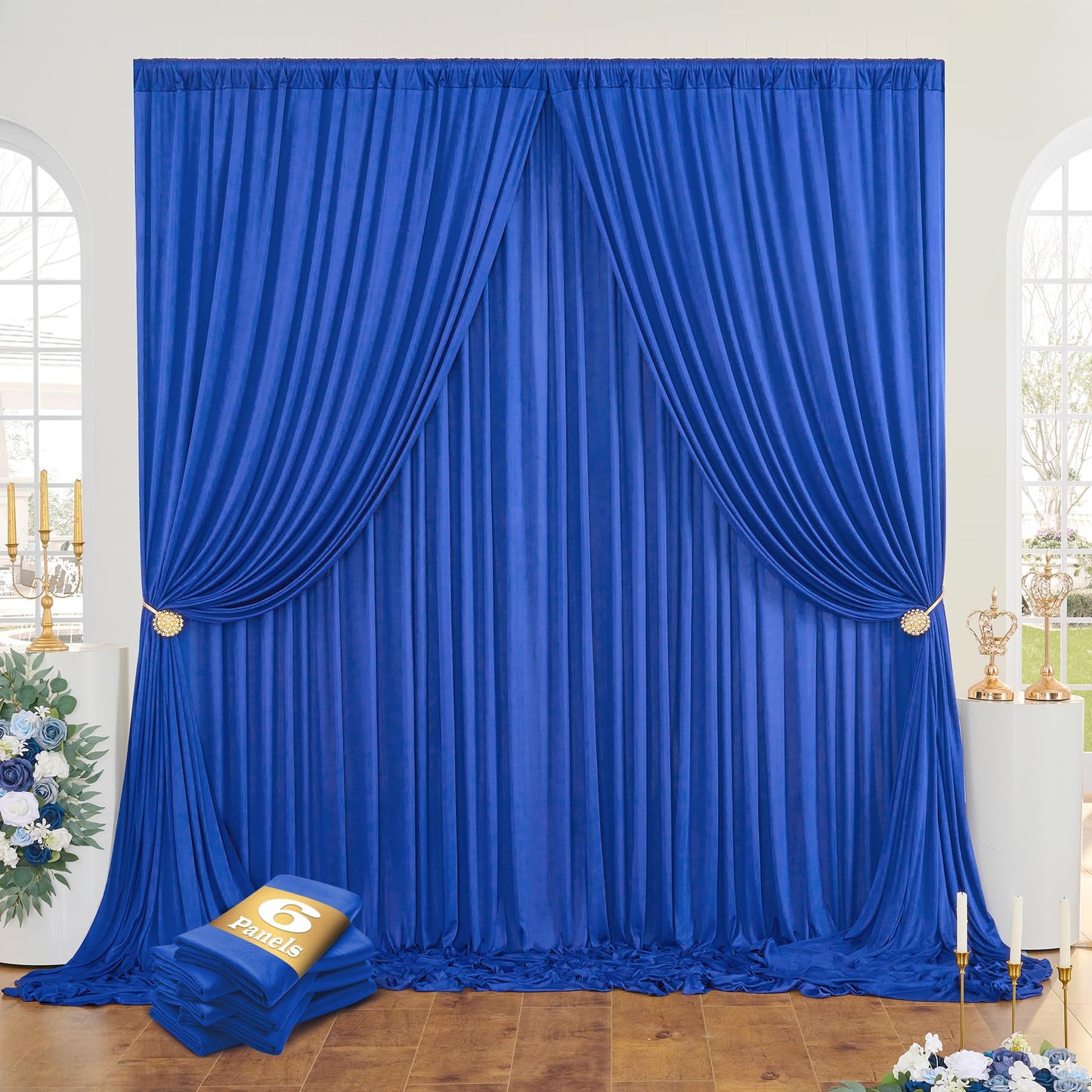 30ftx10ft Wrinkle Free Royal Blue Backdrop Curtains for Party Background, Silky Polyester Photo Backdrop Drapes 6 Panels Back Drop Cloth for Wedding Birthday Photography Baby Shower Decor
