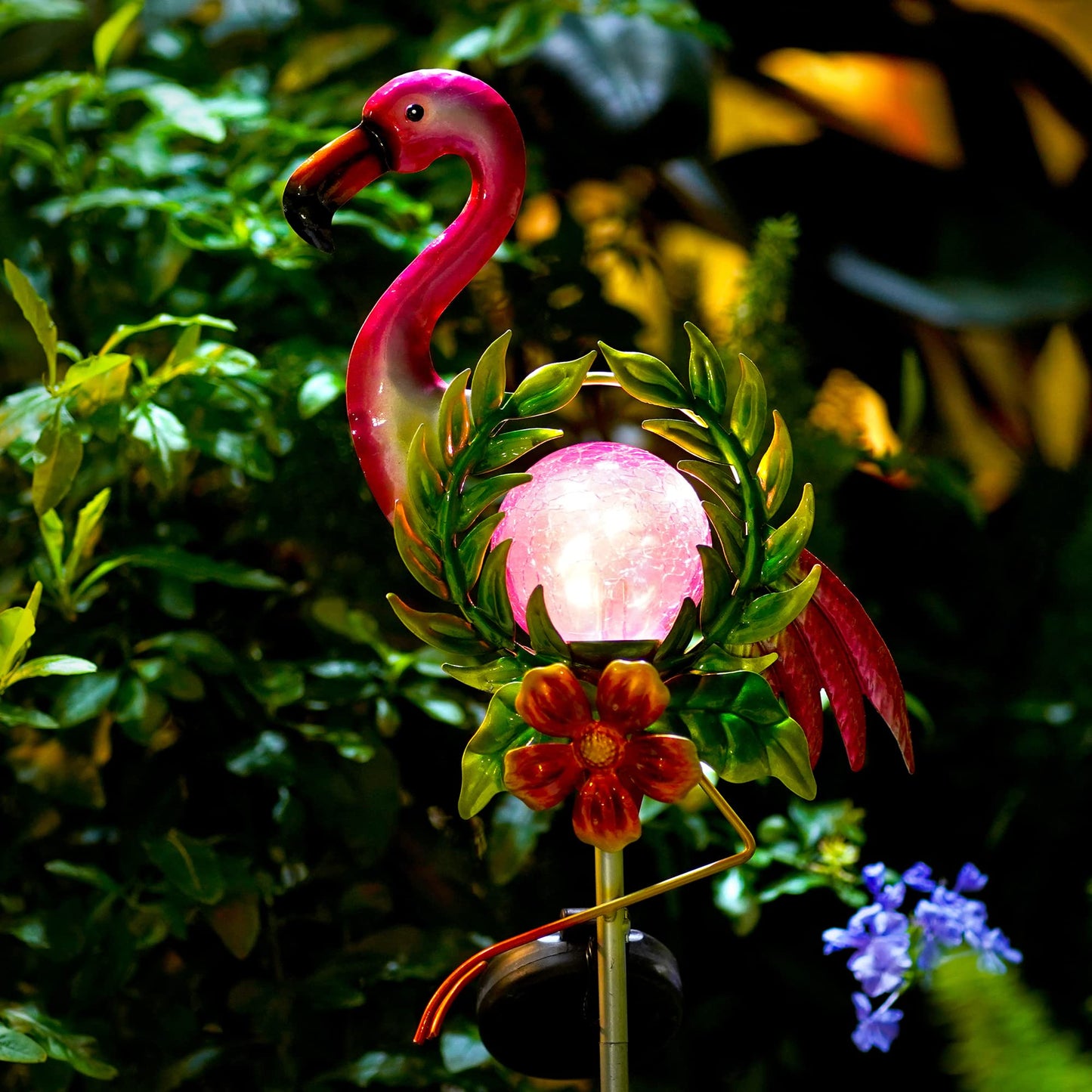 Voumsil Solar Garden Light for Garden Decoration, 40.9 Inch Flamingo Solar Stake with Cracked Glass Puck Light for Outside Patio Pathway Yard Decoration(Flamingo)